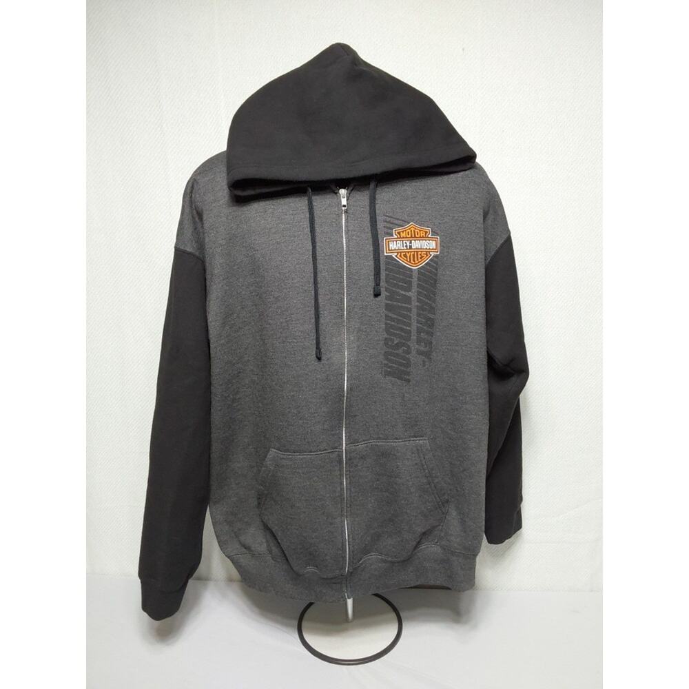 Harley-Davidson Gray & Black Full Zip Hoodie Bar & Shield Logo Graphic #M109